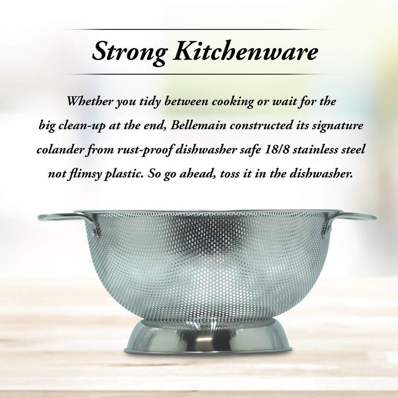 Bellemain 3 Qt Metal Colander with Handle | Pasta, Spaghetti, Berry, Fruit, Vegetable, Kitchen Food Strainer Basket | 18/8 Stainless Steel Colander Bowl | Pot Drainer for Cooking, Sifter Strainer - Image 2